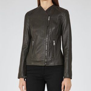 Reiss Rivington collarless leather jacket